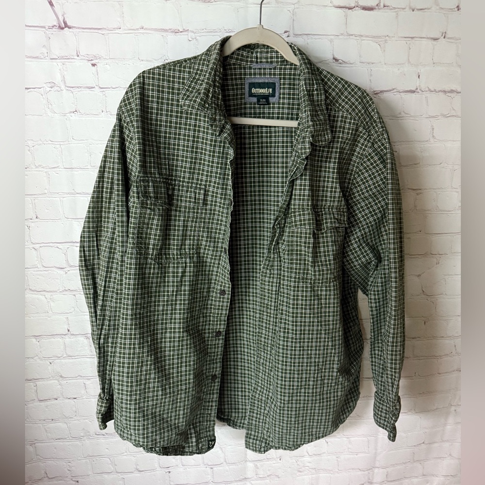 Outdoor Life Green Plaid Button Down XL – 100% Cotton Outdoor Workwear - Picture 2 of 5